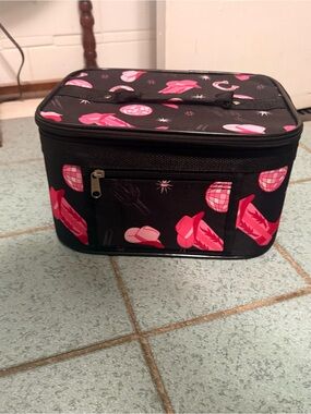 Black and Pink Cowboy Print Travel Cosmetic Bag